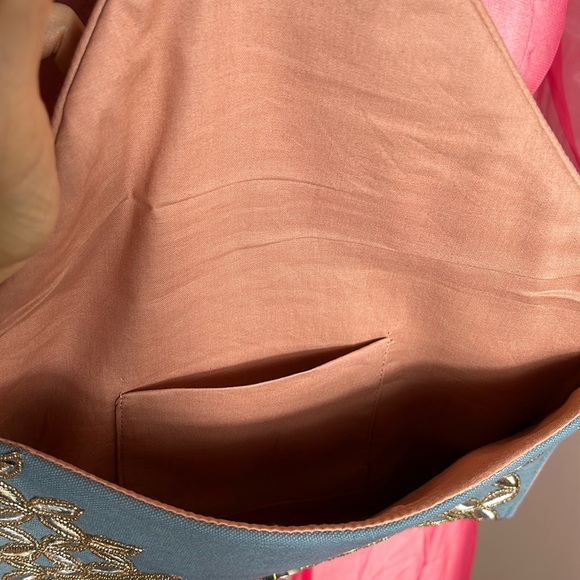 Beaded Floral Golden Clutch Purse with strap - Picture 7 of 12